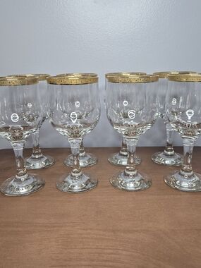 Gold Rim Crystal Wine Glasses - Set of 8